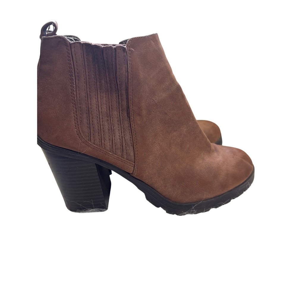 Sam & Libby Brown Ankle Boots Block‎ Heel Lug Sole Chelsea Booties 7.5
